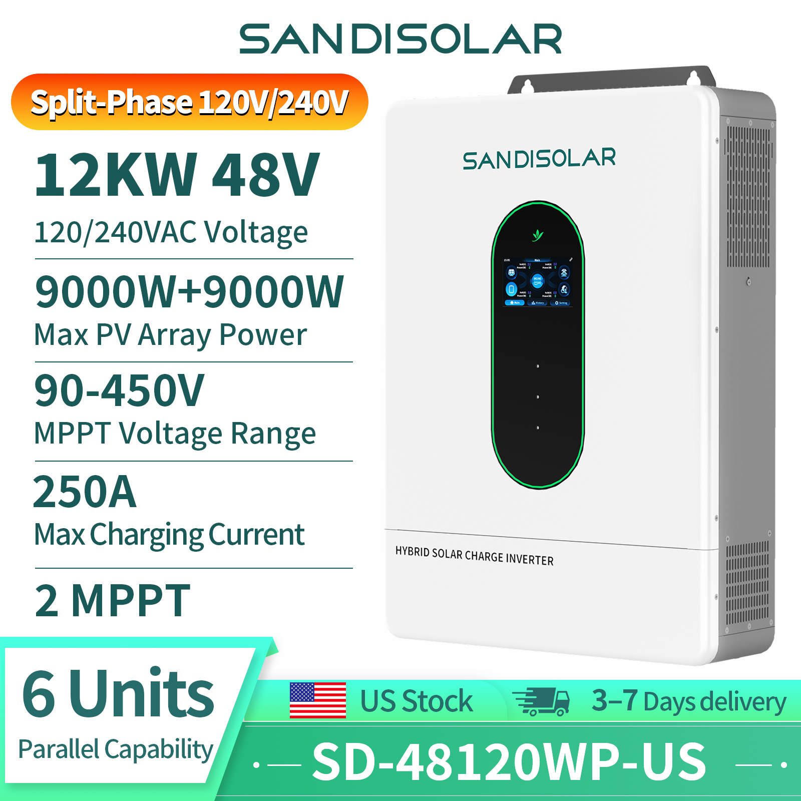 SANDISOLAR 12KW 48V Split-Phas - Drone Solar Charger ulasan dan harga
